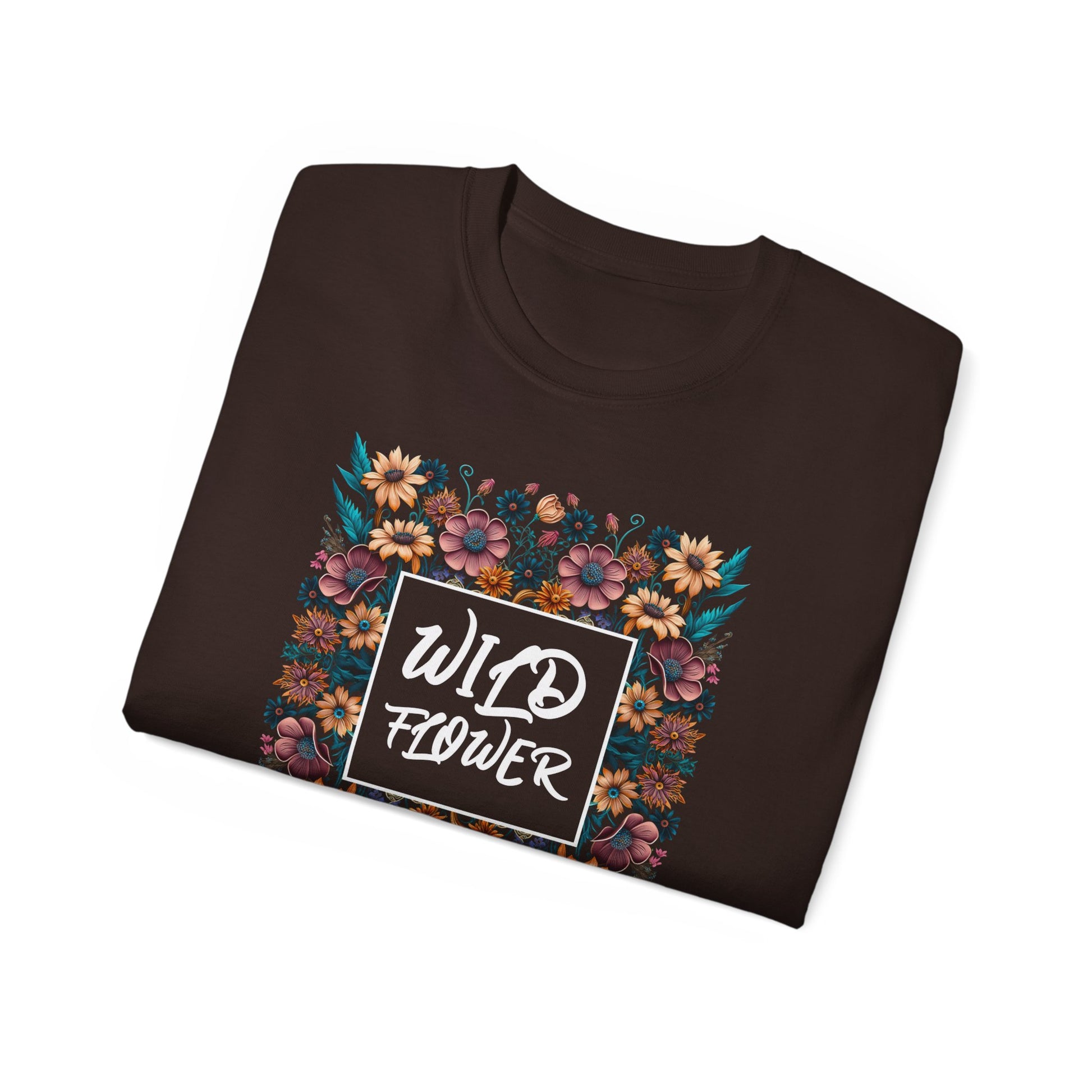 Unisex Ultra Cotton brown Tee with a Wild Flower design