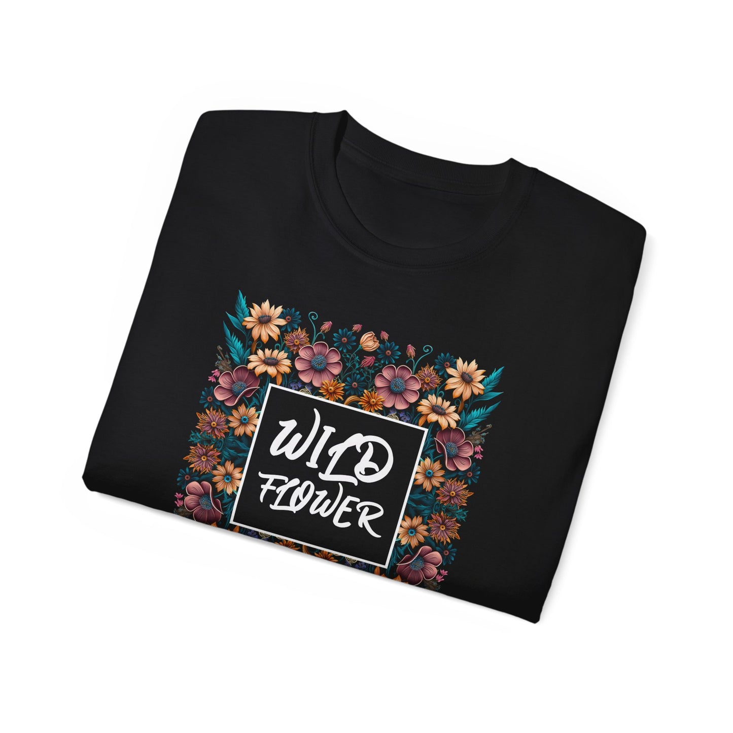 Unisex Ultra Cotton black Tee with a Wild Flower design