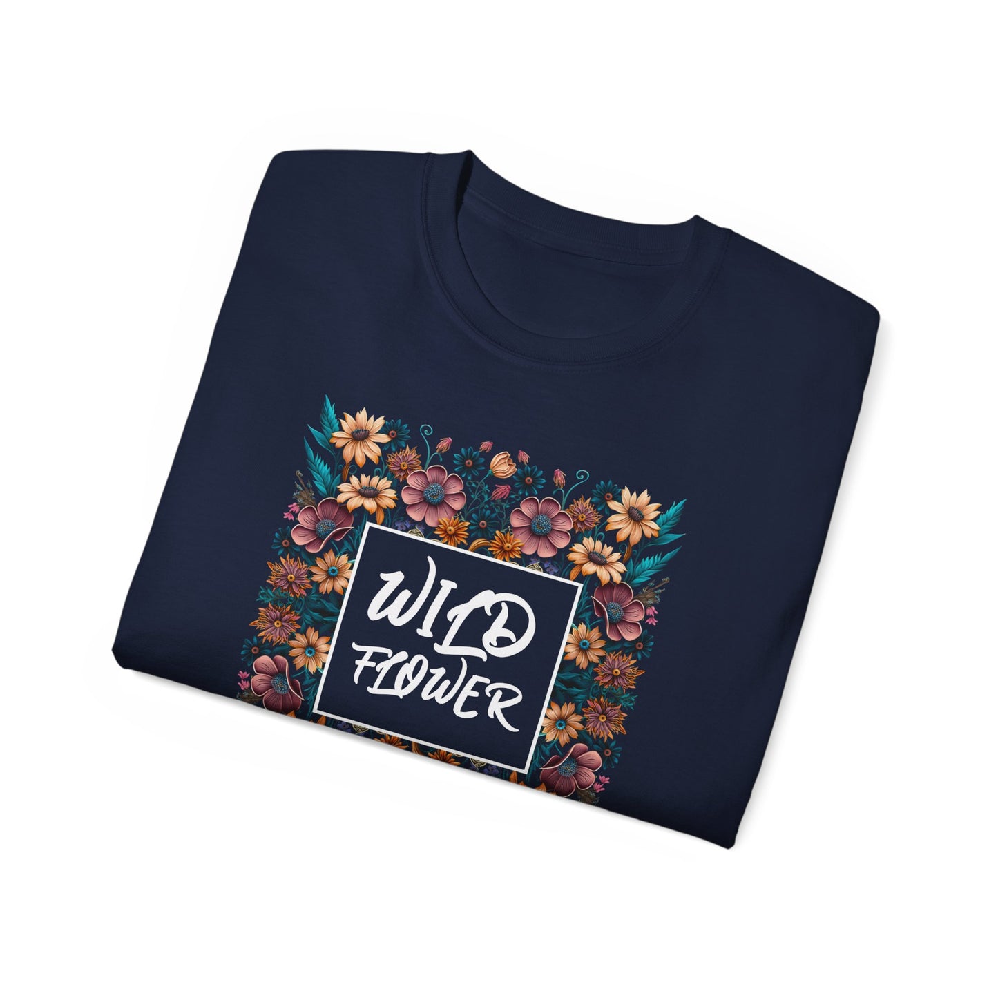 Unisex Ultra Cotton navy Tee with a Wild Flower design