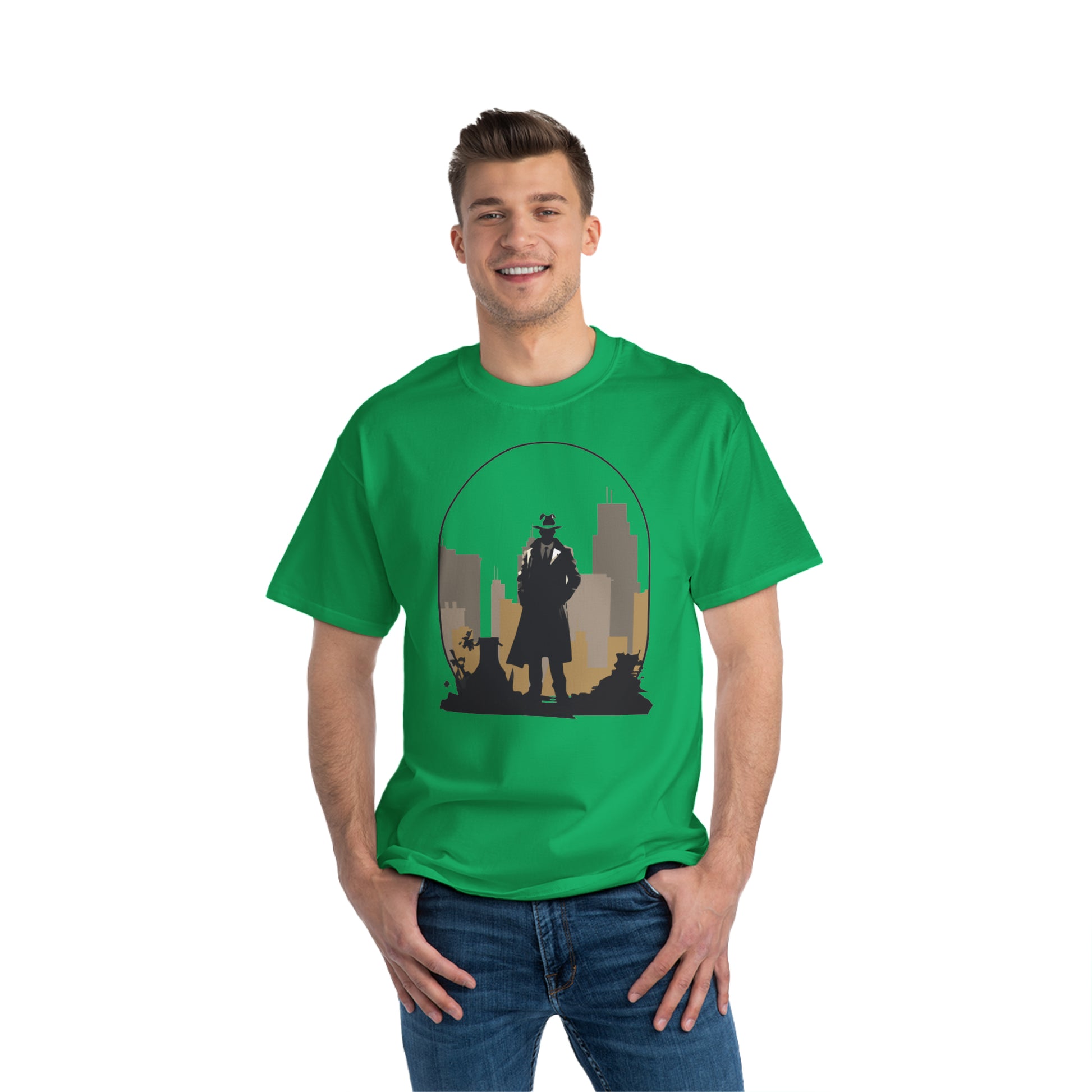 Beefy-T® T-Shirt green color, front view, cotton, unisex