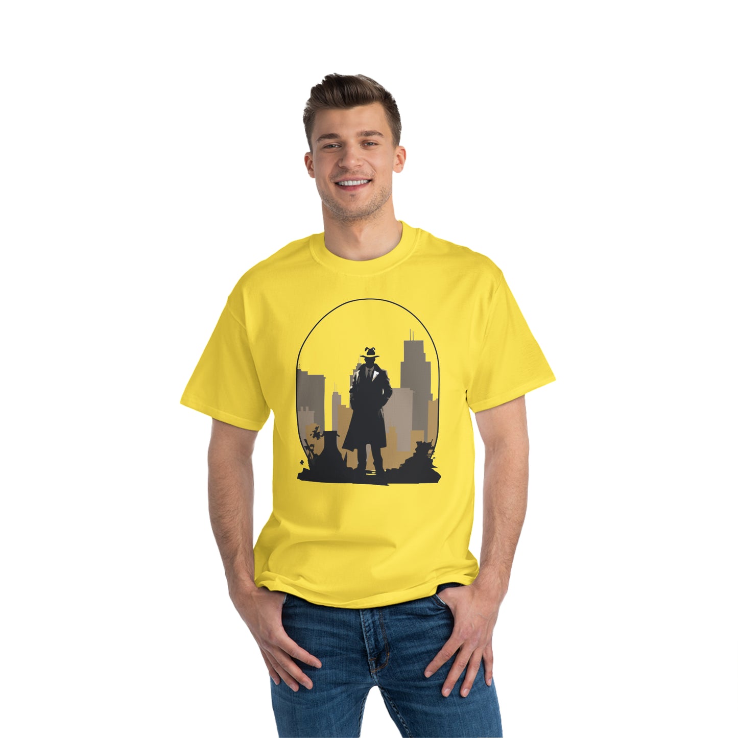 Beefy-T® T-Shirt yellow color, front view, cotton, unisex