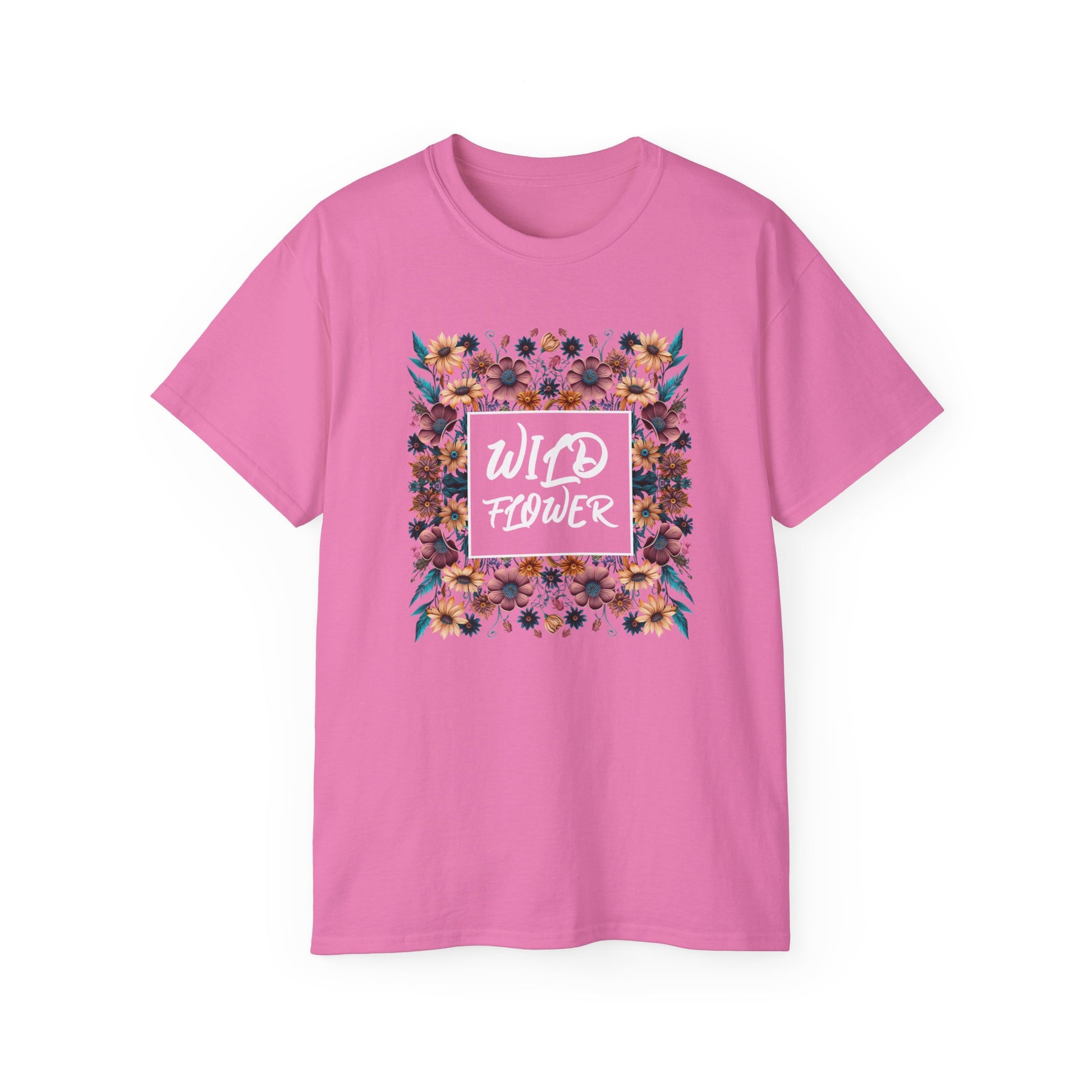 Unisex Ultra Cotton pink Tee with a Wild Flower design