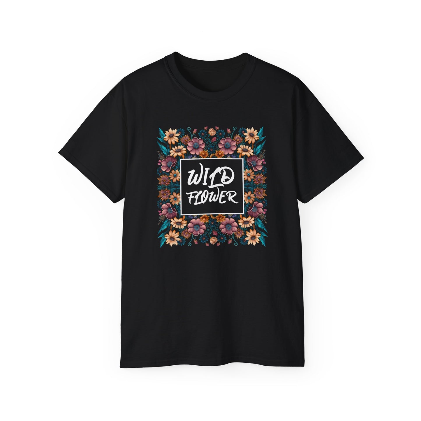 Unisex Ultra Cotton black Tee with a Wild Flower design