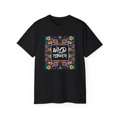 Unisex Ultra Cotton black Tee with a Wild Flower design