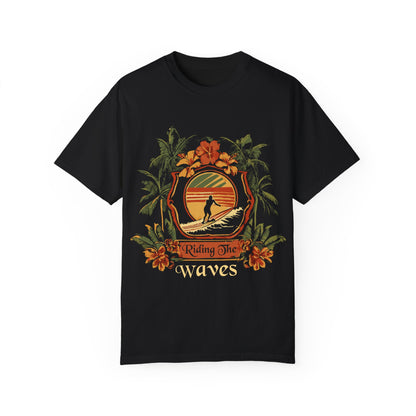 Unisex 'Riding the Wave' Summer Beach T-shirt black color