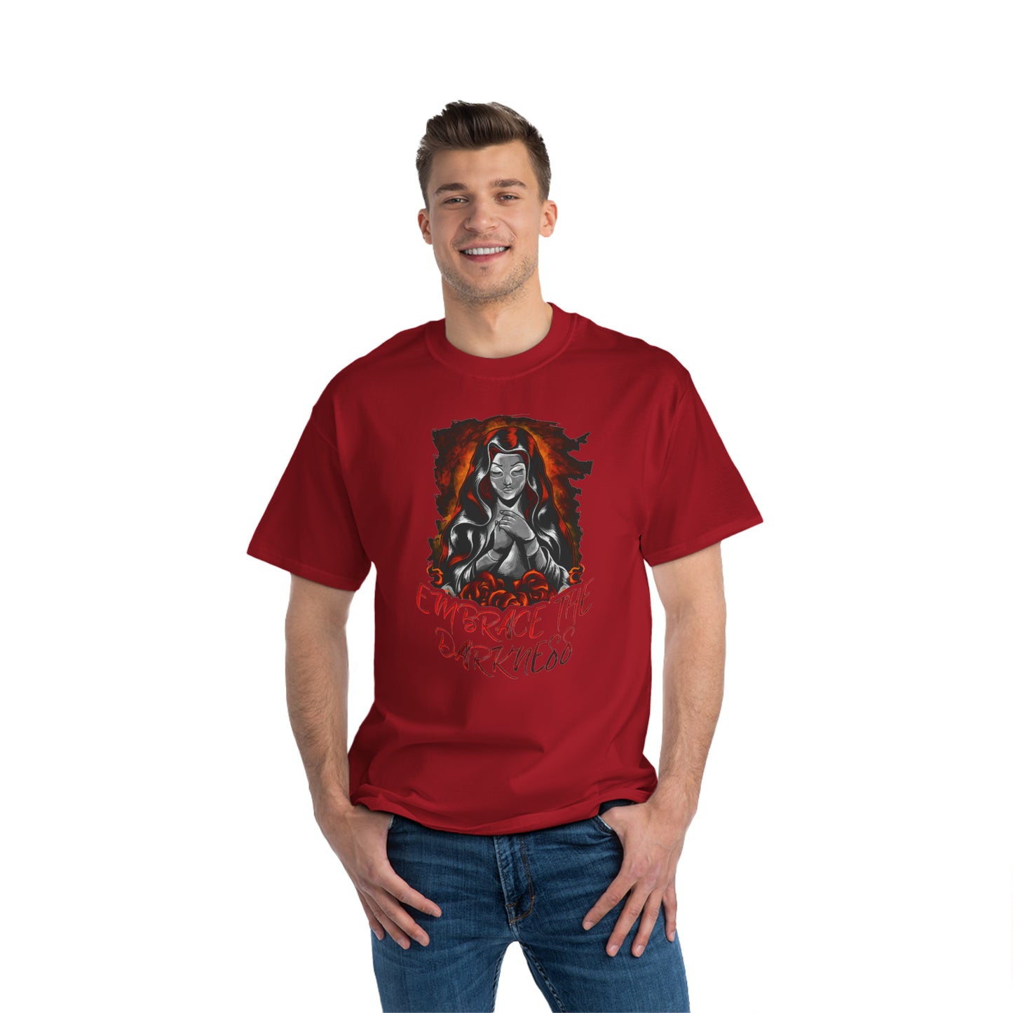 Beefy-T® T-Shirt with Embrace the Darkness front print