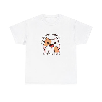 Unisex Heavy Cotton Tee Donut Worry, Kitty Is Here