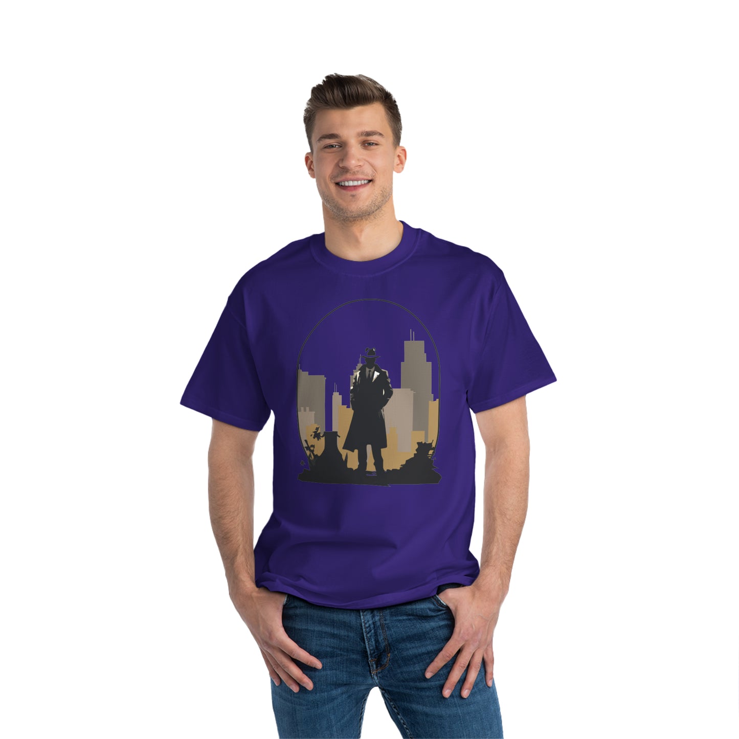 Beefy-T® T-Shirt purple color, front view, cotton, unisex