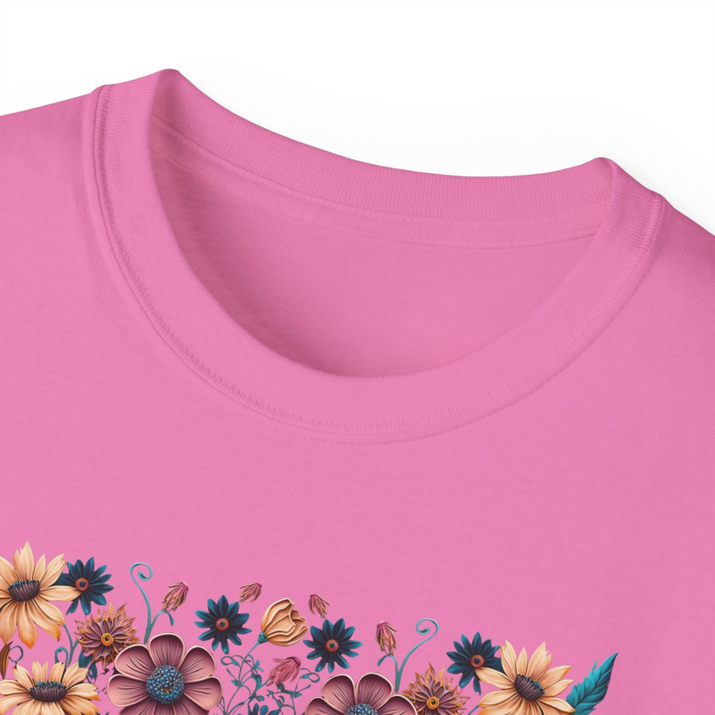 Unisex Ultra Cotton pink Tee with a Wild Flower design