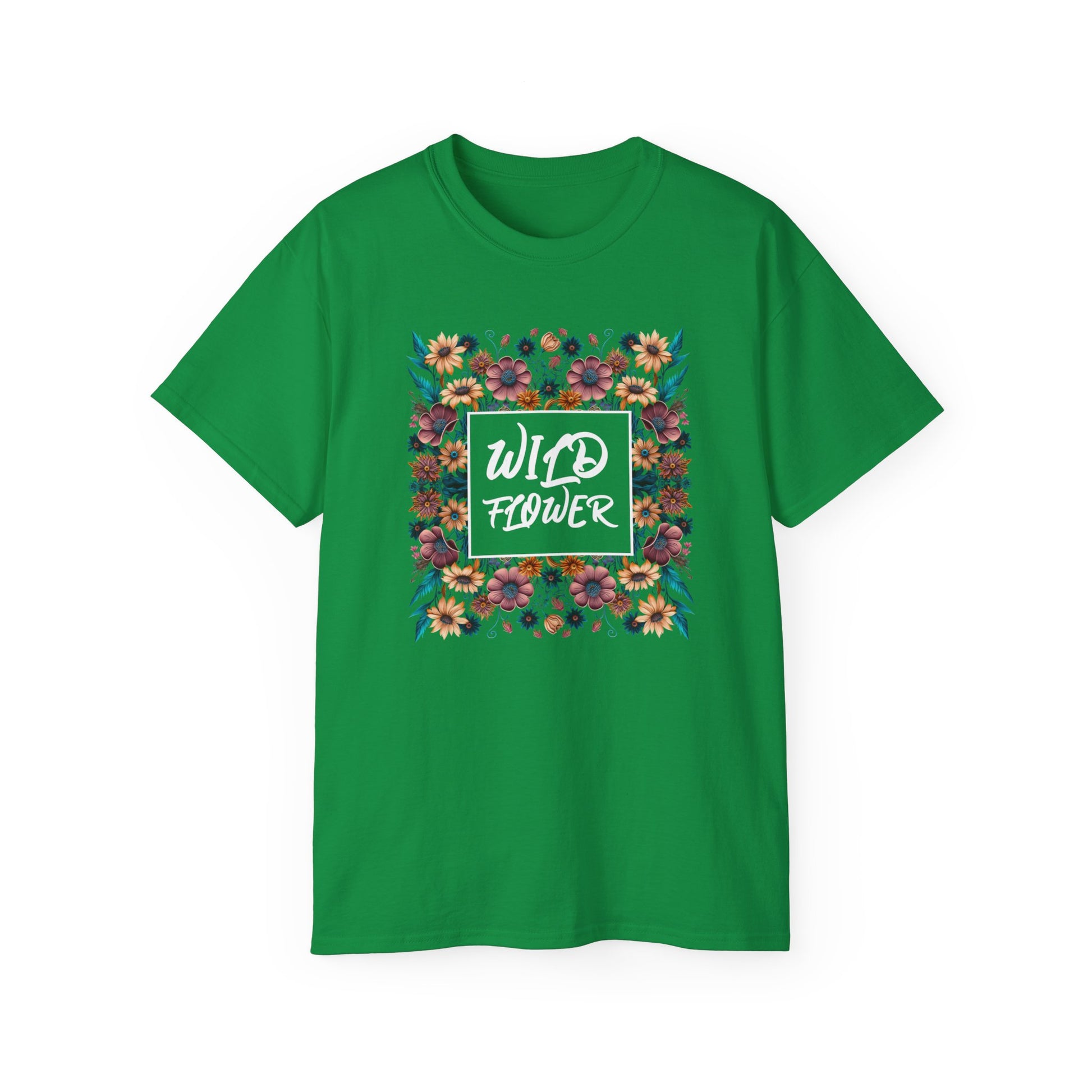 Unisex Ultra Cotton green Tee with a Wild Flower design