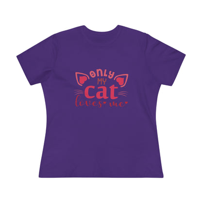 "Only My Cat Loves Me" purple t-Shirt design for Women