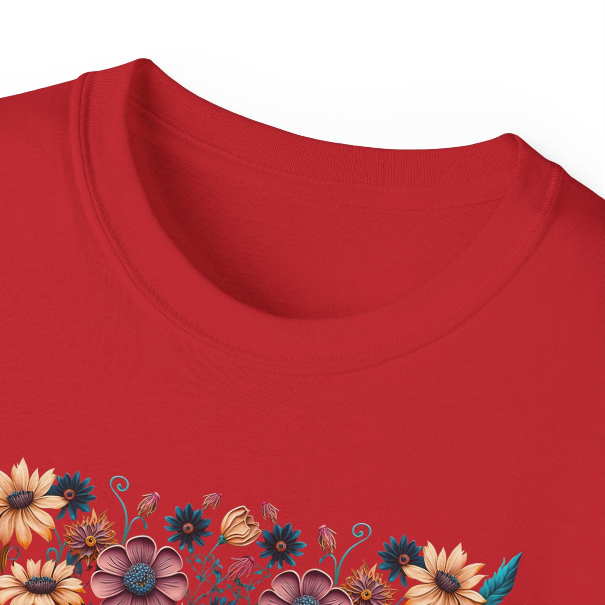 Unisex Ultra Cotton red Tee with a Wild Flower design